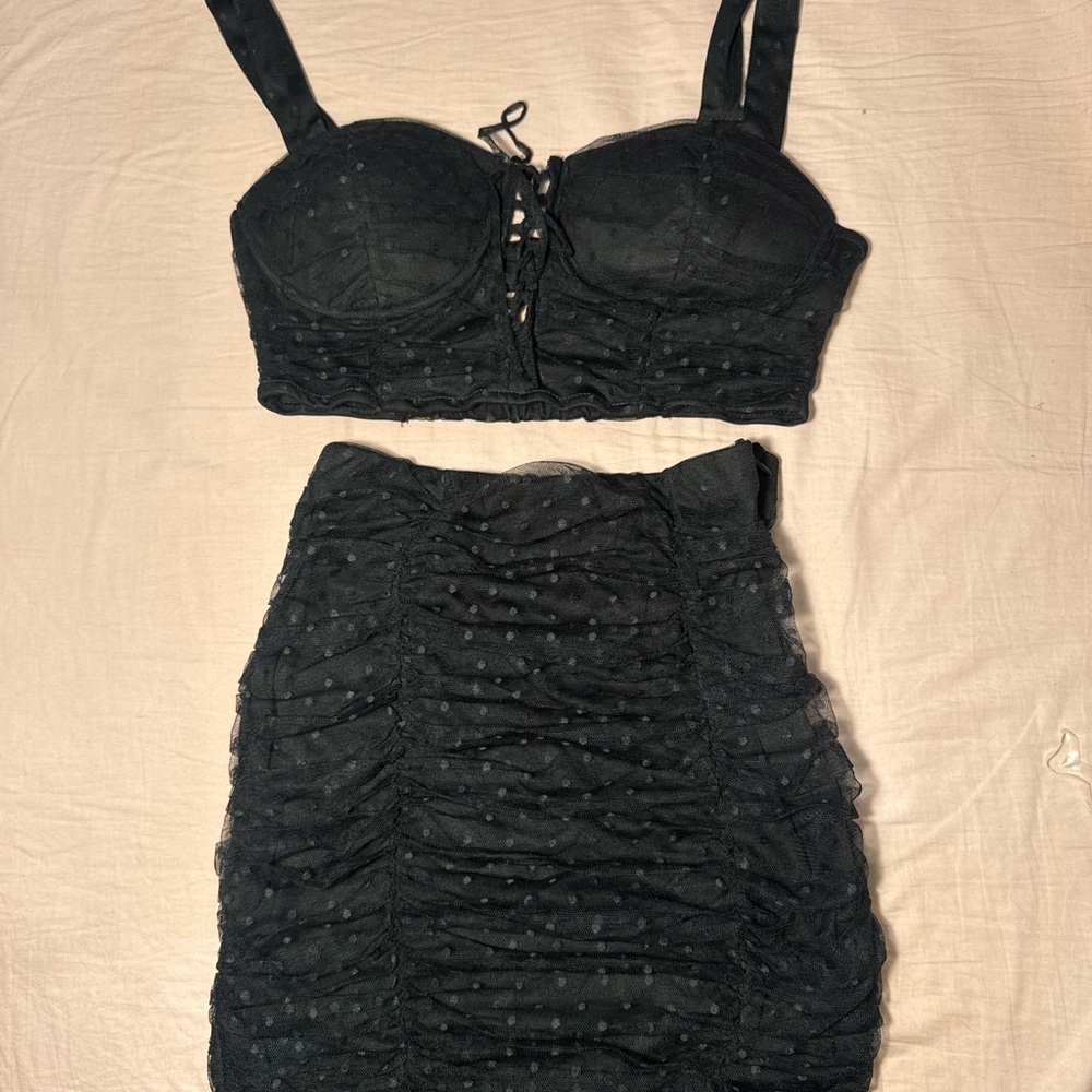 Fashion Nova Black Ruched Skirt Set